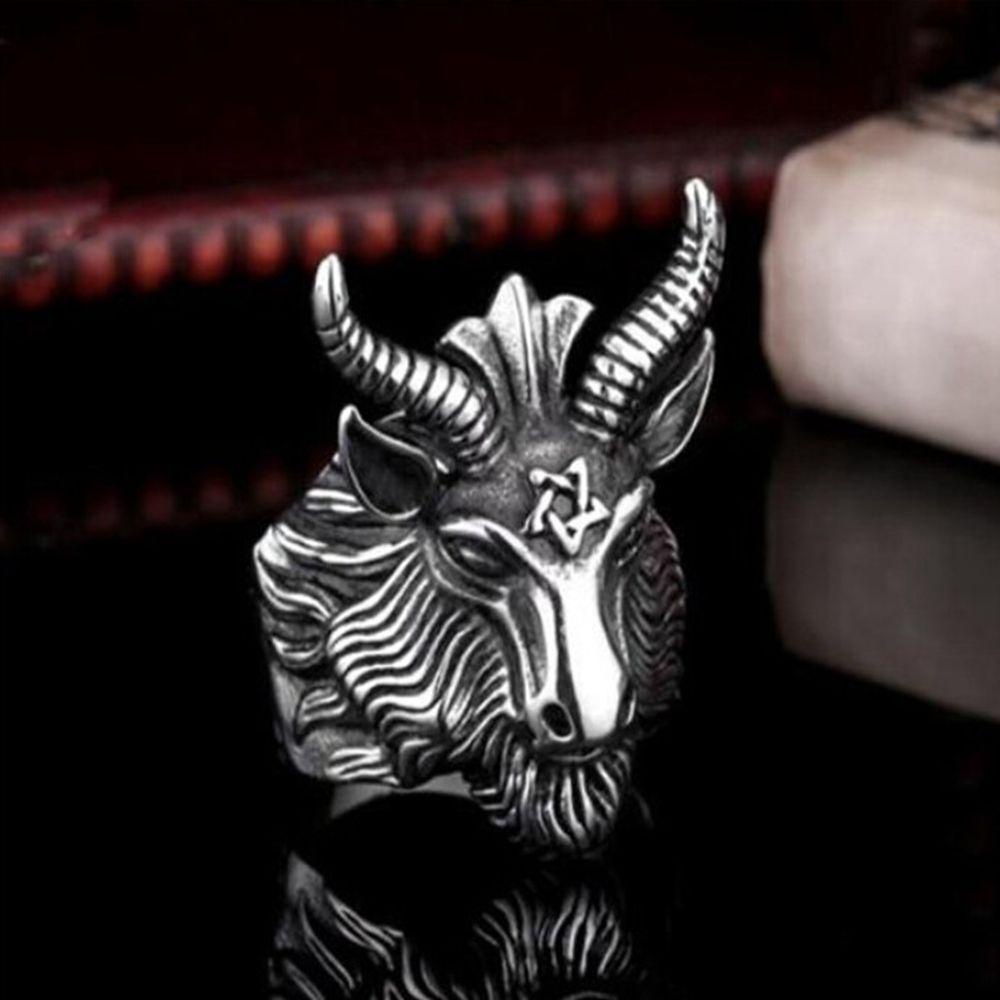 Lily Sheep Head Ring Cincin Pria Perak Antik Vintage Totem Ukir