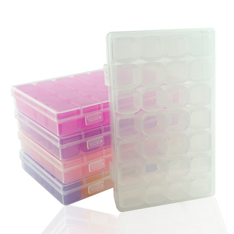 28 Grids Plastic Pill Storage Box Clear Rainbow Nail Art Glitter Rhinestone Storage Case Jewelry Display Container Organizer
