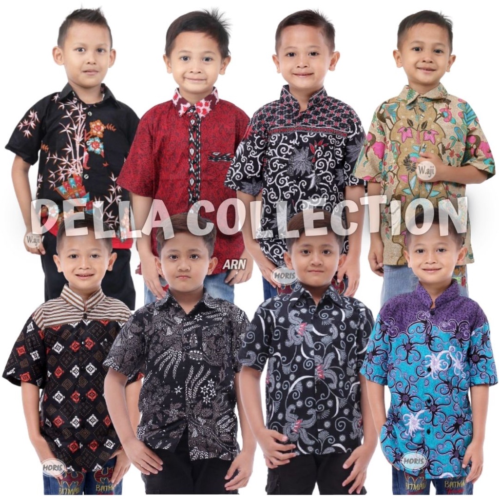 Kemeja Batik Anak Pendek Motif Manggar Abu Usia 1-12 Tahun