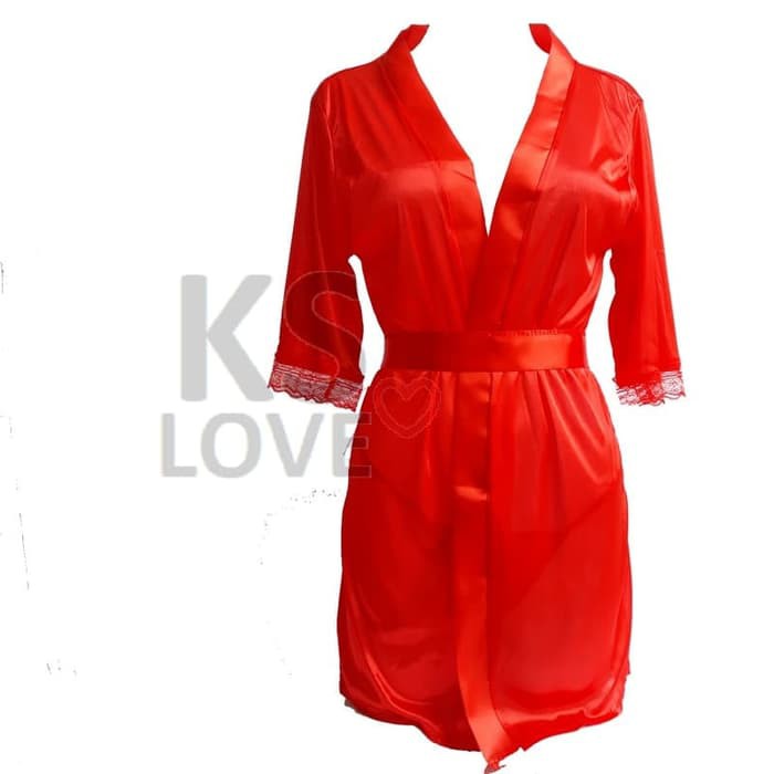 Ivy Lingerie Sexy Kimono Outer Silk Satin Robe Bathrobe + G String Red Merah CNY Valentine