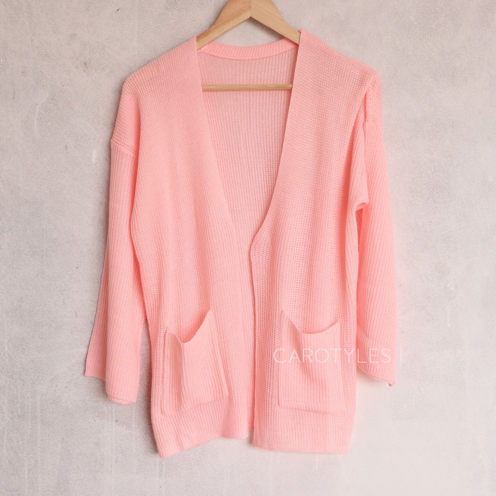 CARDIGAN RAJUT LOOCY OUTER FASHION OUTWEAR CARDY CARDI WANITA CEWEK PEREMPUAN CANTIK-BABY PINK LOOCY