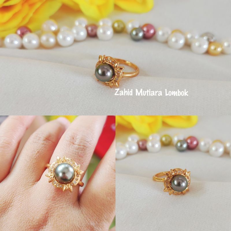 Cincin rodhium mutiara air laut grade A