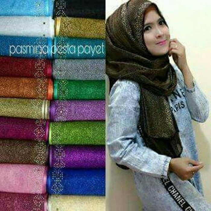 pasmina pesta payet hijab jilbab instant khimar syari segiempat