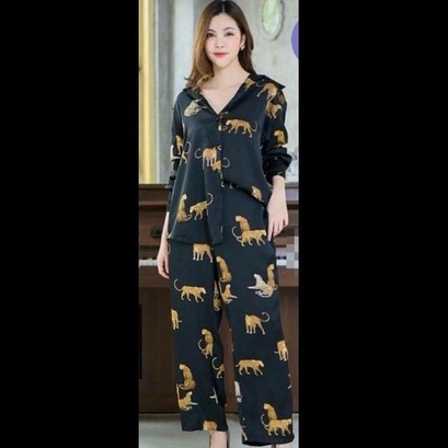 Rayon Leopard Macan Navy Hitam Kain Gamis Kaftan