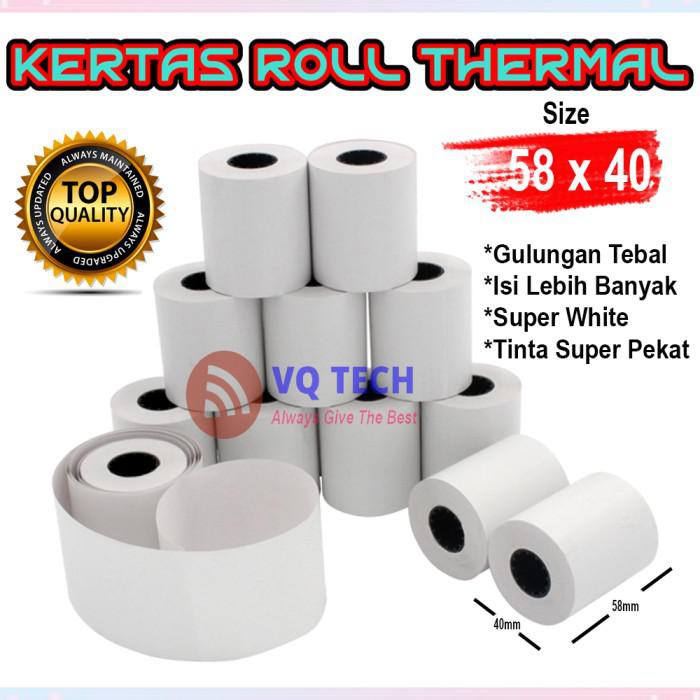 

Kertas / 58 X 40 Mm Kertas Struck Printer Thermal Tebal 58X40Mm Isi 10 Roll