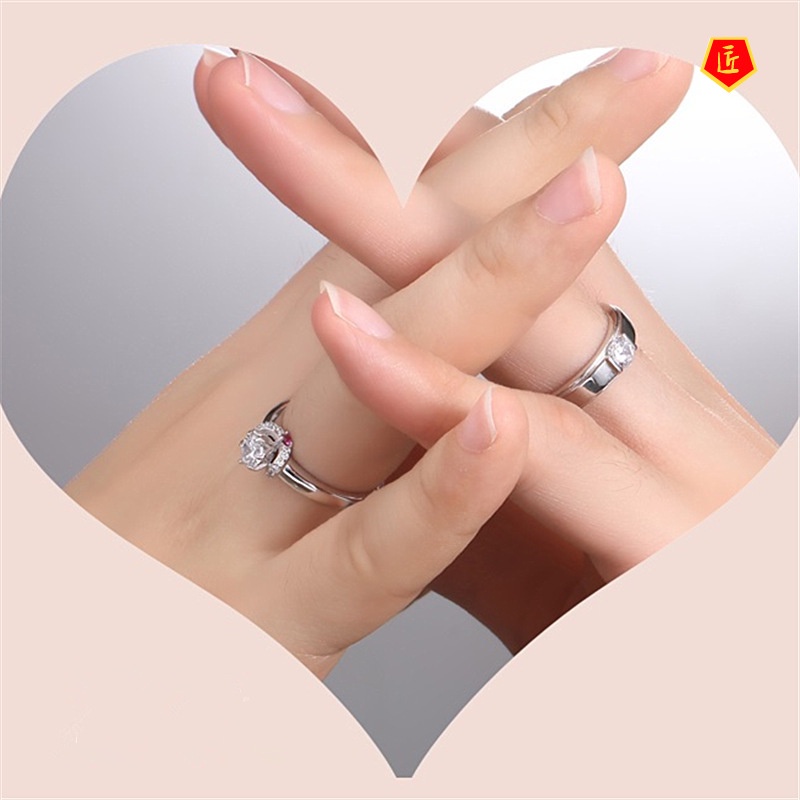 [Ready Stock]Simple Fashion Couple Platinum Diamond Ring