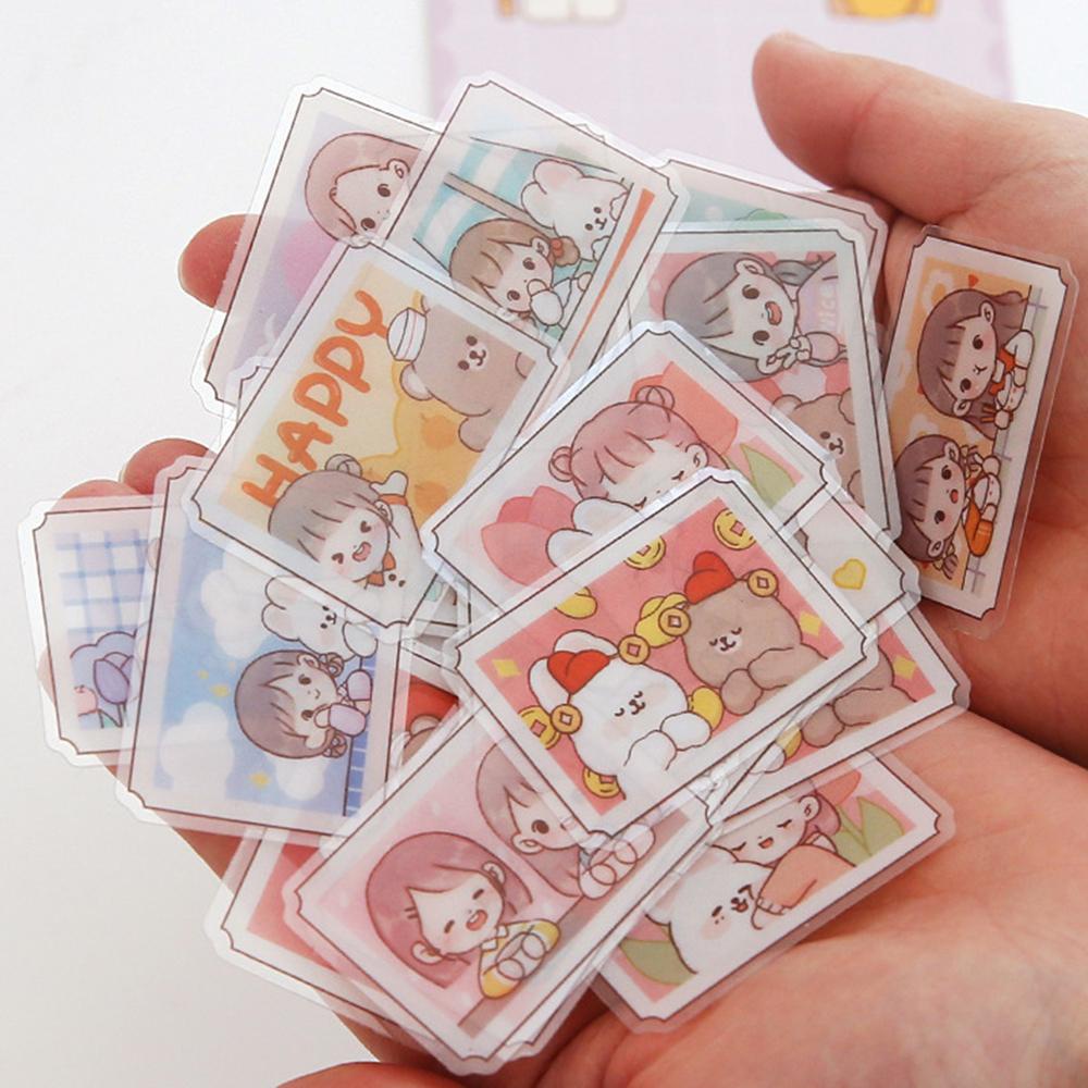 Agustina Kartun Gadis Dekoratif Stiker 40pcs/lot Perekat DIY Scrapbooking Tahan Air Kelinci Beruang Susu Teh Pola PVC Label Decals