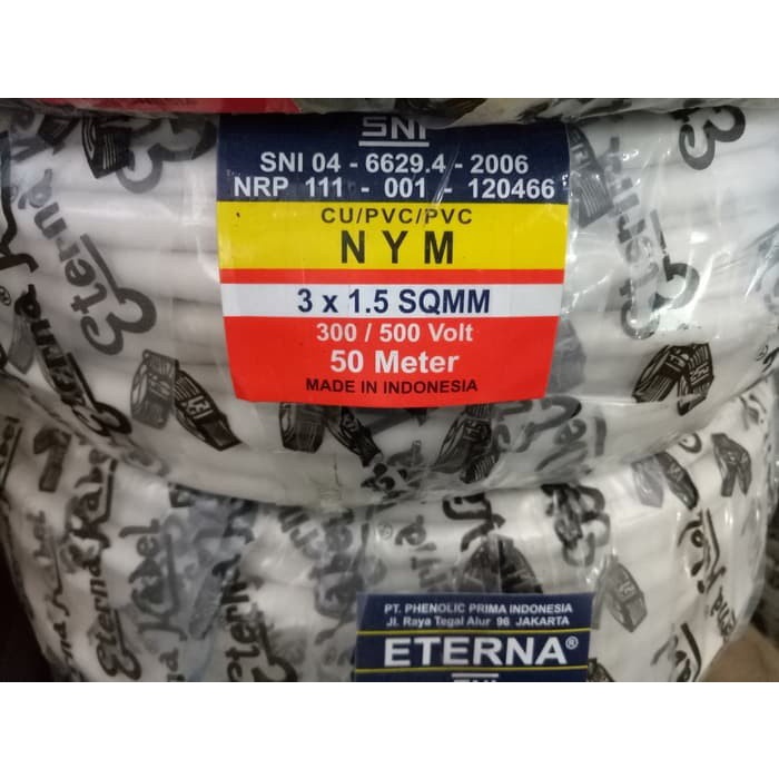 Kabel Listrik NYM 3x1,5mm 50M ETERNA | ETERNA Kabel NYM | SNI