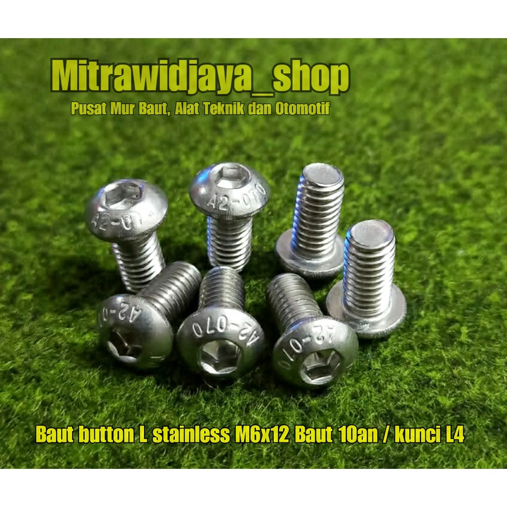 baut button L M6x12 SUS baut 10an model payung stainless steel / baut L kepala payung / baut model p