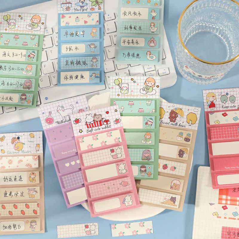 

100 lembar Sticky note kecil Beragam motif imut juga dengan warna cantik