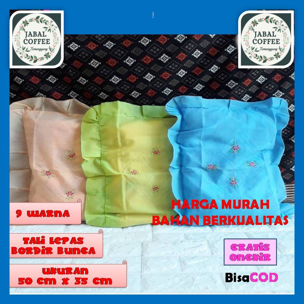 Urung Bantal Guling Kapuk Bordiran / Sarung Bantal Tidur Rumbai Polos Bordir  Ukuran 50 x 35 cm J10