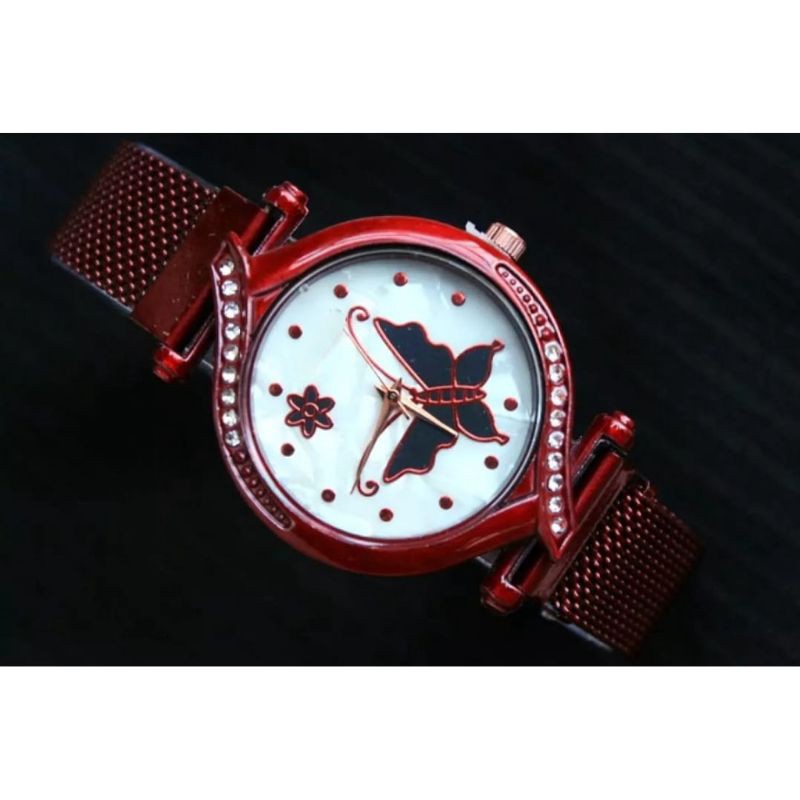 (Grosir)Jam Tangan Wanita Oval Kupu&quot; Strap Magnet(Terima Cod)