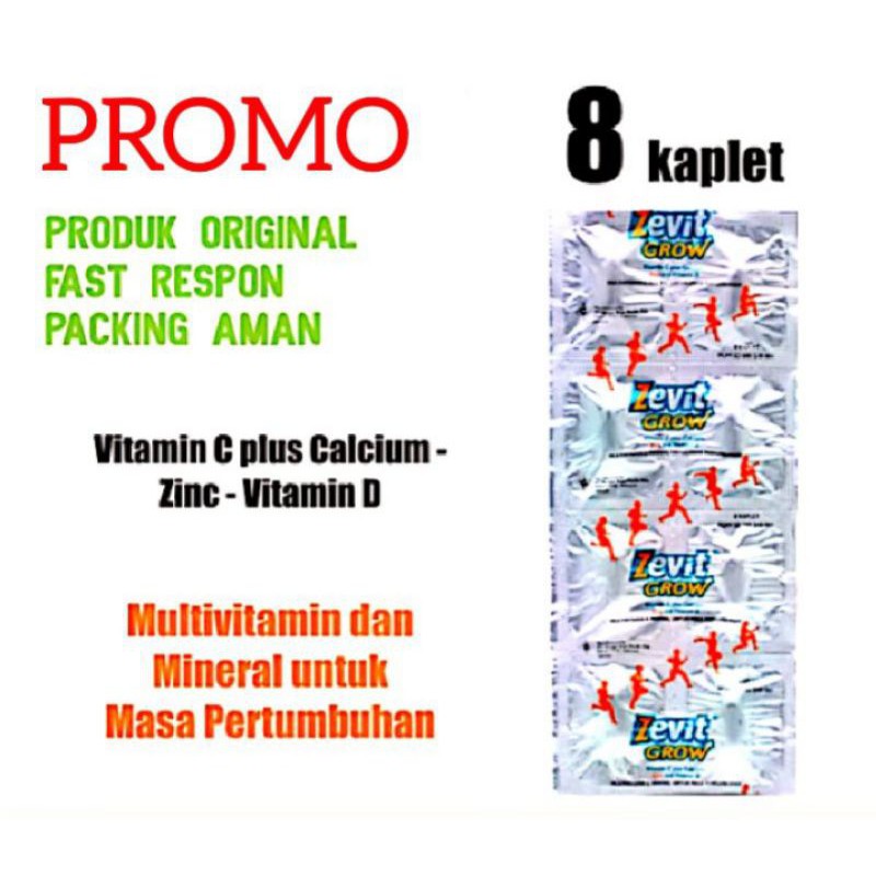 ZEVIT GROW MULTIVITAMIN VITAMIN C 500mg - ISI 8 KAPSUL - PRODUKNYA 100% ORIGINAL