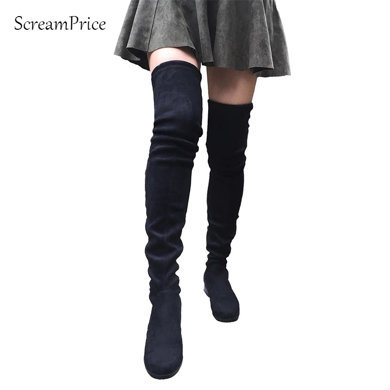 sepatu boots Flat Thigh High Boots Winter Women Over the Knee Boots Comfort Suede Ladies Long