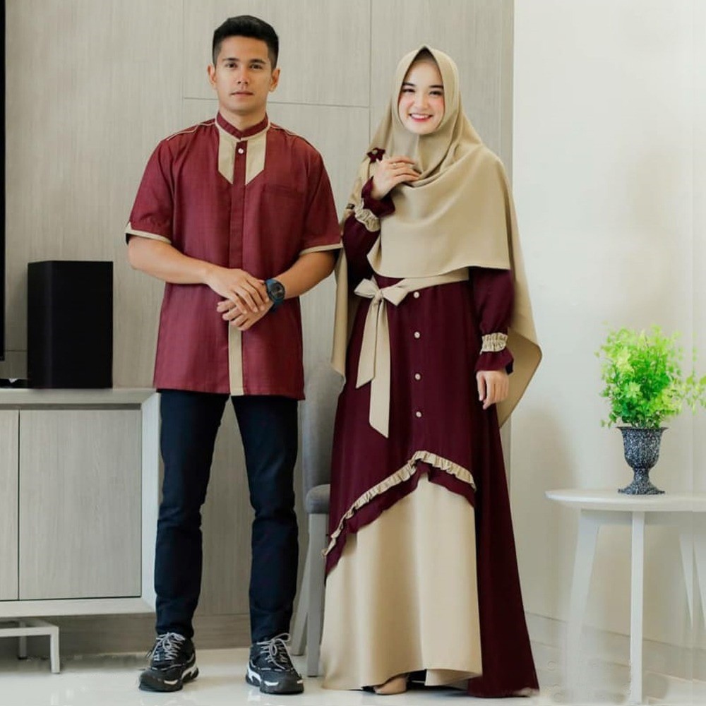 BAJU COUPLE KELUARGA MUSLIM LEBARAN 2021 TERBARU SARIMBIT NIBRAS SUAMI ISTRI TERHITS