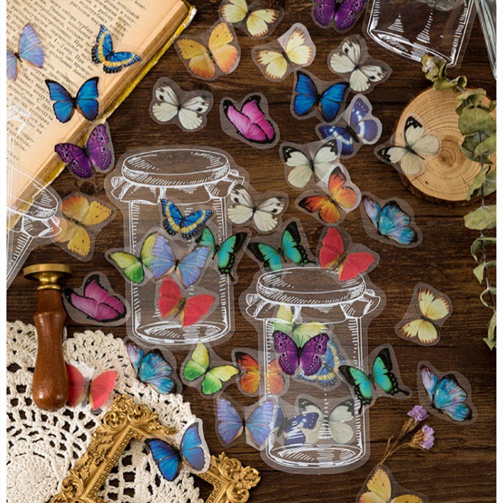 Preva 35 Pcs Stiker Label Jurnal Butterfly Transparan Album Daun Roti Scrapbooking