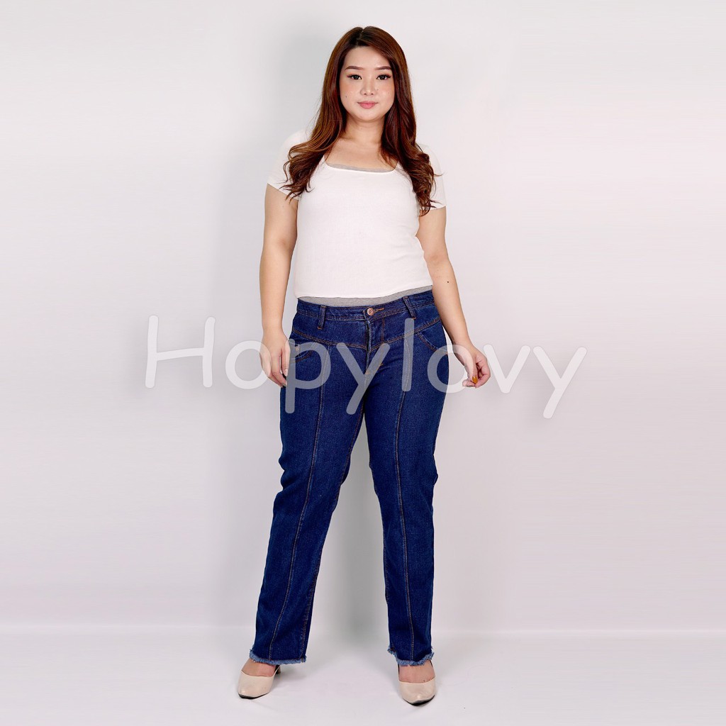 HOPYLOVY - Celana Boyfriend Jeans Ukuran Jumbo Wanita Unfinished Febiola