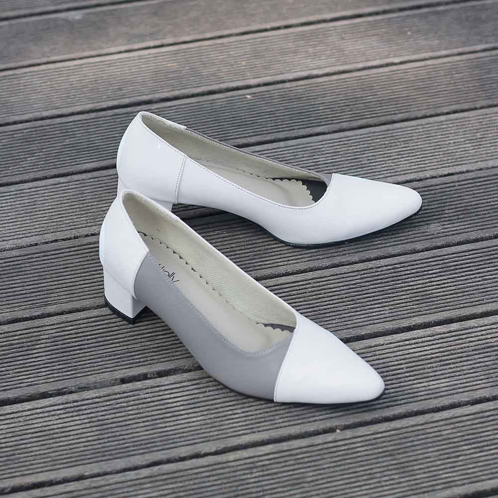 Sepatu Sandal High Heels Wanita Pantofel Blackkelly Kombinasi Putihabu