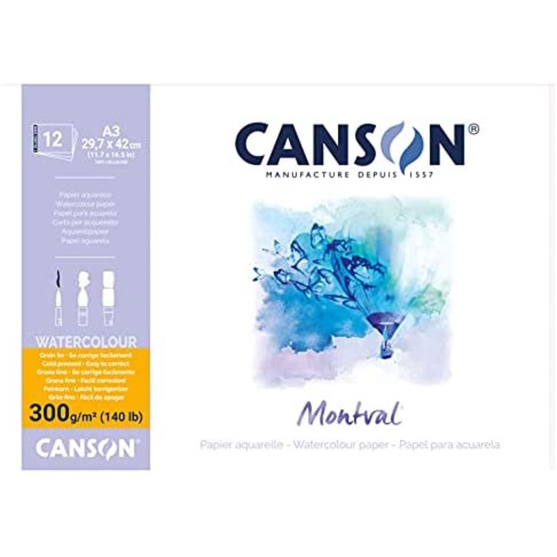 Canson Montval A3 Watercolor Paper Isi 12 Sheets 300gr C200807320