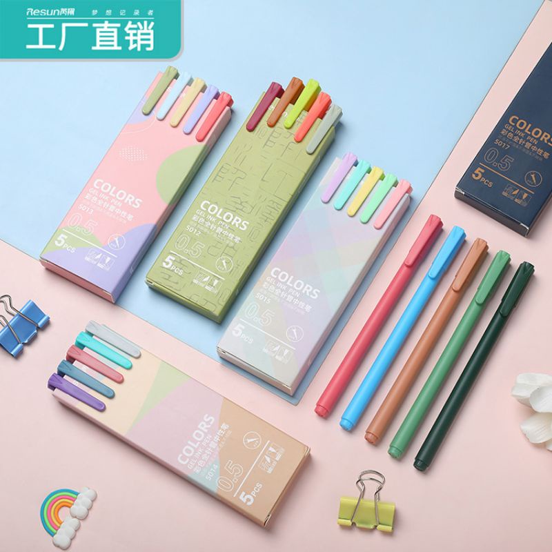 

( Panmomo ) Colorfull Tube Needle Point Gel Ink Pen Set 5pc