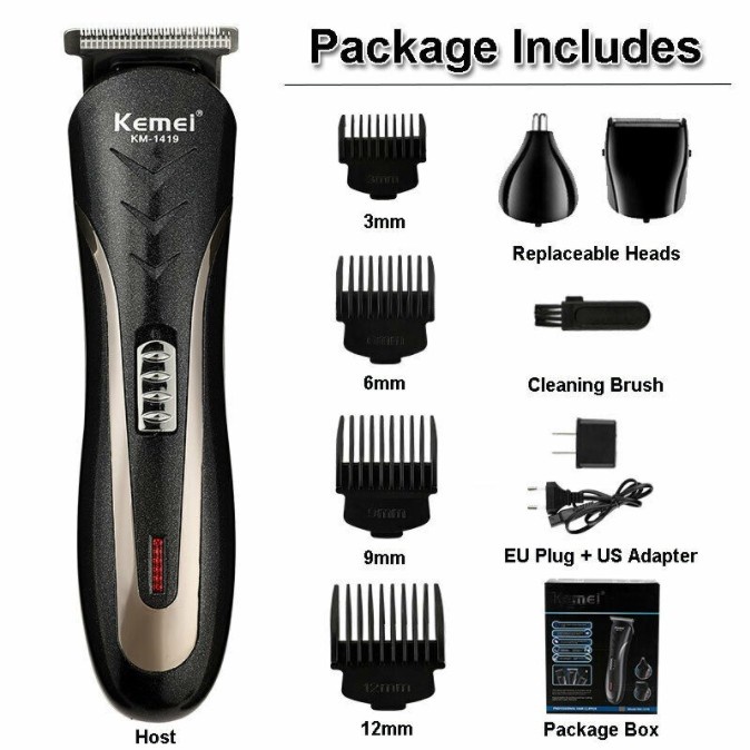 Kemei KM-1419 Alat Cukur Rambut Elektrik Portable Mesin Cukuran Set Pencukur Kumis Jenggot Razor Trimmer Hair Clipper Rechargeable