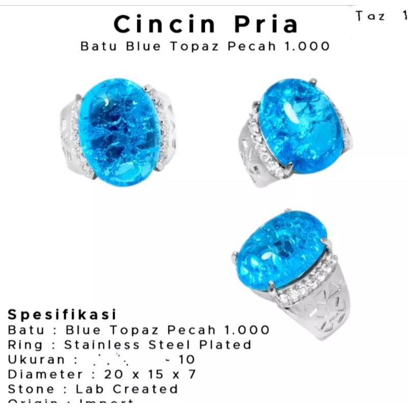 CINCIN PRIA BATU BLUE TOPAZ PECAH 1000