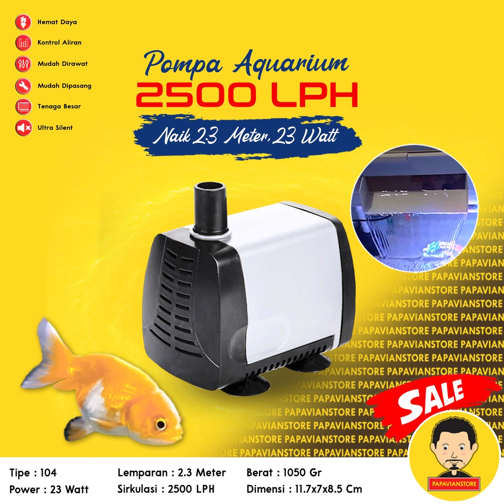 Mesin Pompa Filter Air Kolam Aquarium Ikan Hias Tank Predator Submersible Hidroponik Hydroponic Water Pump Celup Waterfall Air Terjun Rendam - 2200 LPH Liter Per Jam 2 Meter Low Watt Rendah Daya Ketinggian 2m - Bukan Sunsun JTP Resun Atman P008