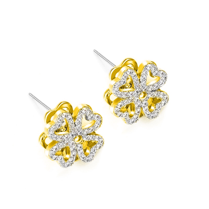 Anting 925 silver needle Bentuk Bunga clover Berputar