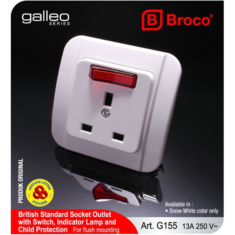 Broco Stop Kontak AC 3P Galleo G155-55S Socket 3 Pin White