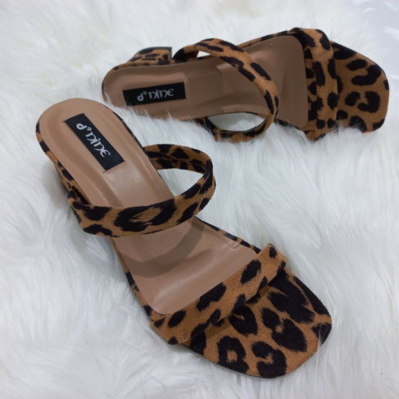Sandal Wanita Sandal heels 5cm double strap leofard NW 01