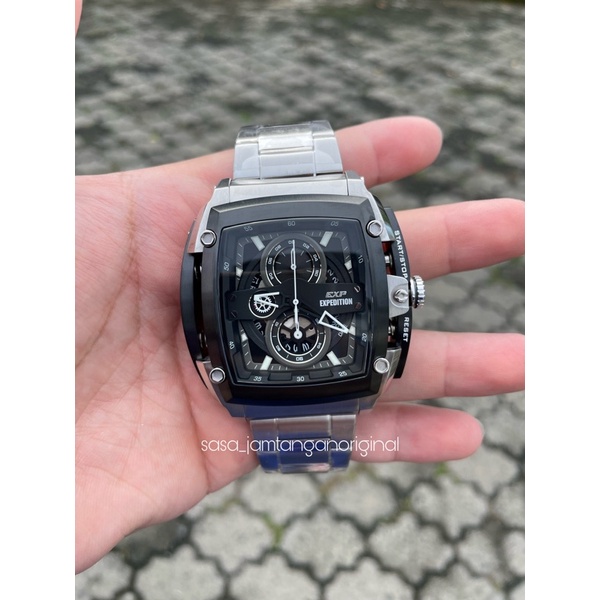 Jam Tangan Expedition EXP 3008 Original Silver Black Pria Stainless