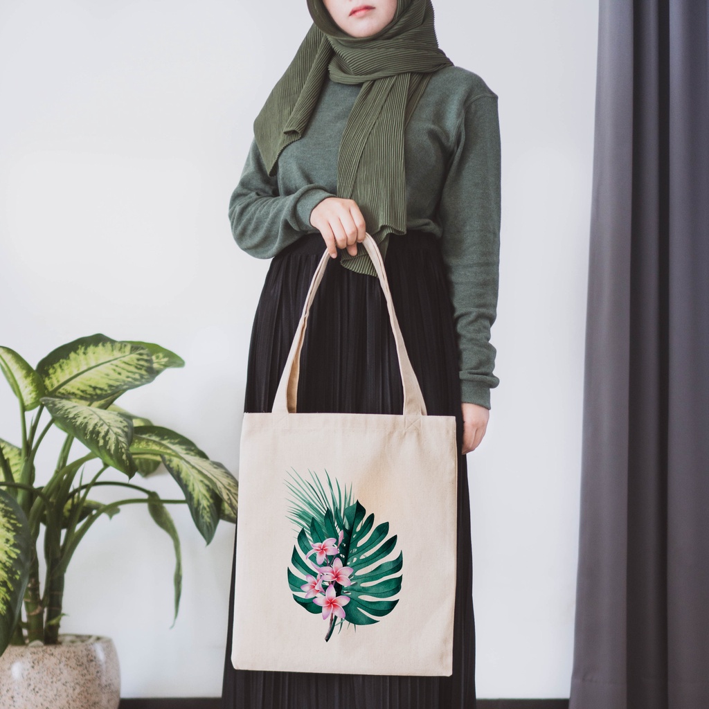 Sevine Totebag Kanvas Wanita Fashion Tas Tote Bag Laptop Motif Tropical- KTF5