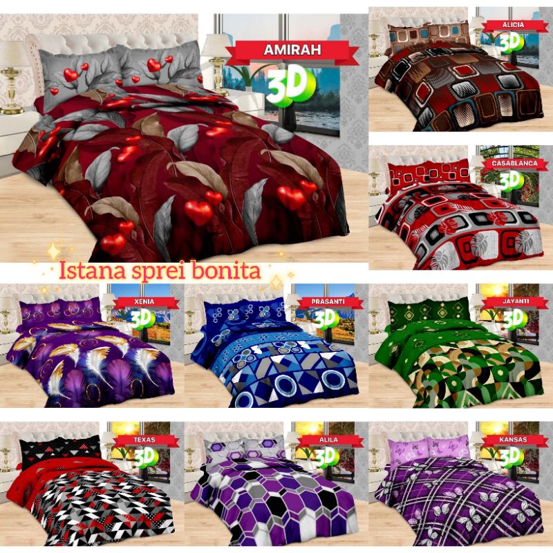 [BISA COD]NEW SPREI BONITA 3D MOTIF TERBARU KEMBANG/ BATIK/ ABSTRAK/ KOTAK KING 180X200