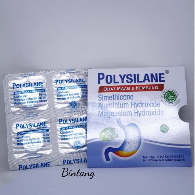 ORIGINAL POLYSILANE OBAT MAAG &amp; KEMBUNG 1 STRIP ISI 8 TABLET RASA MINT