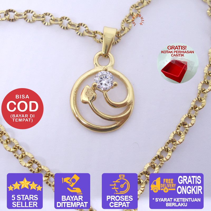 Lovelybutik Kalung Titanium Anti Karat  Garden Kalung Titanium Wanita Uk 45 cm BONUS KOTAK PERHIASAN