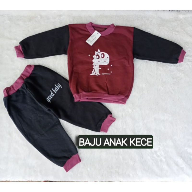 Setelan Anak Fleece 1 Sampai 5 Tahun Setelan Jogger Unisex Set Sweater Masa Kini