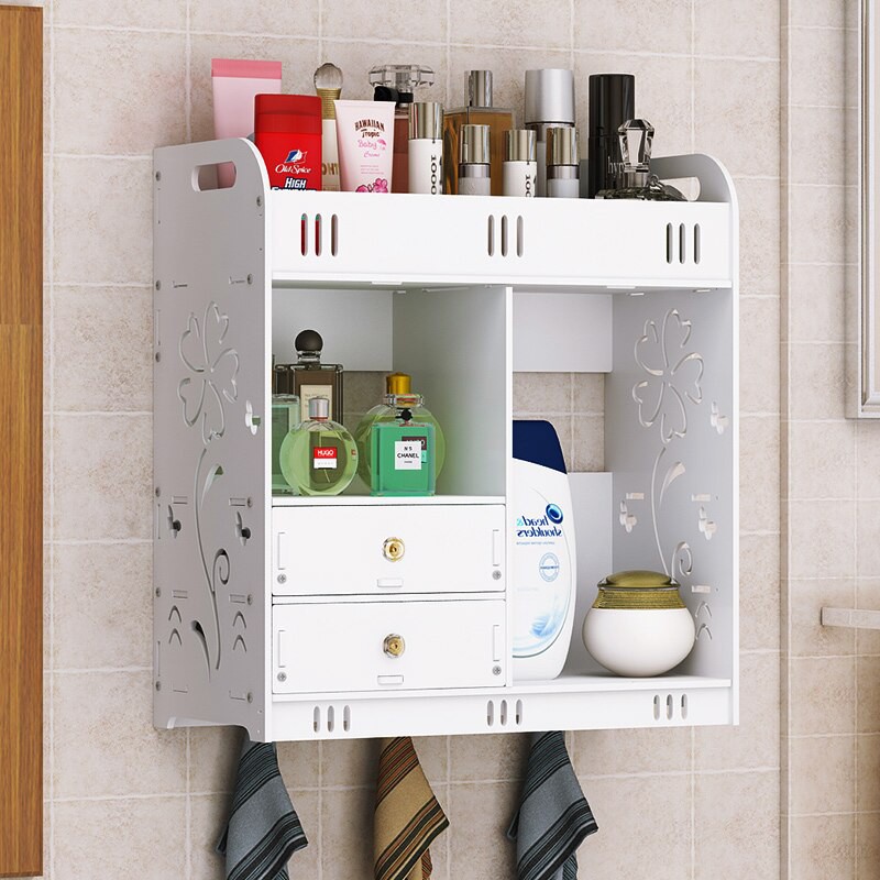 Bathroom Shelf Toilet Bathroom Wall Mounted Cabinet Shelf Free Punching Cosmetic Storage Box Shopee Indonesia