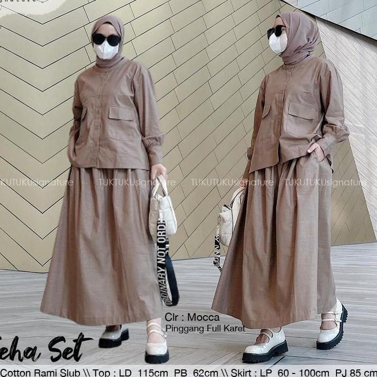 ADV8-2VD7B Jeha Set setelan rok rami linen wanita elegan  kekinian Langsung Beli Gan