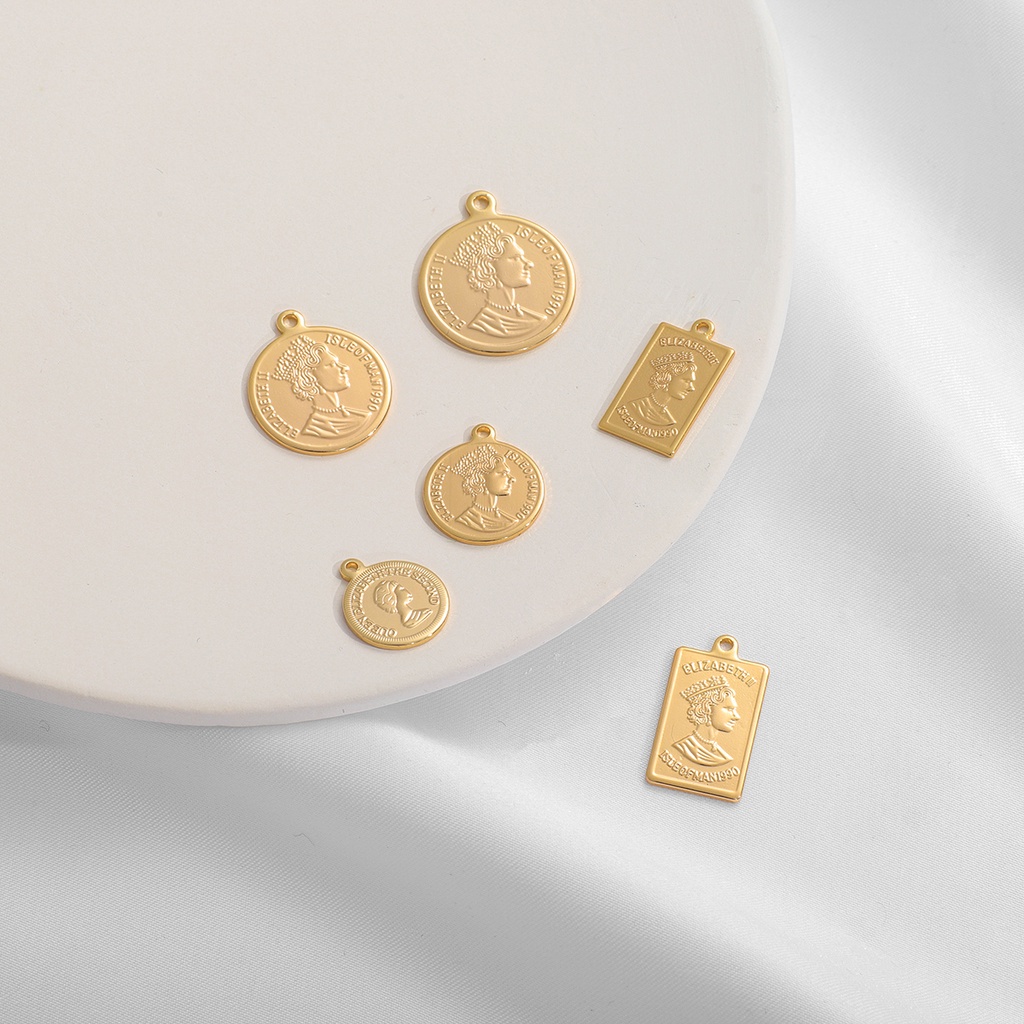 1 Pcs Tembaga Anting-Anting Temuan Bulat/Tetragonum Koin untuk Membuat Perhiasan Retro Paduan Seng Kecil Double Sisi Koin Liontin