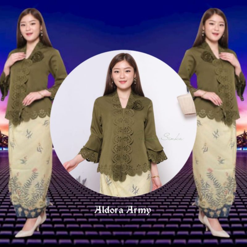 Atasan kebaya encim modern katun laser import lengan trompet 2 susun