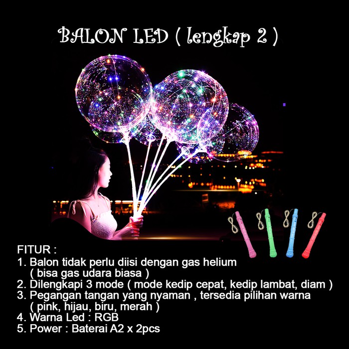 Balon LED RGB LENGKAP 2/BOBO LED/Balon Lampu Tumblr 3 MODE + Gagang