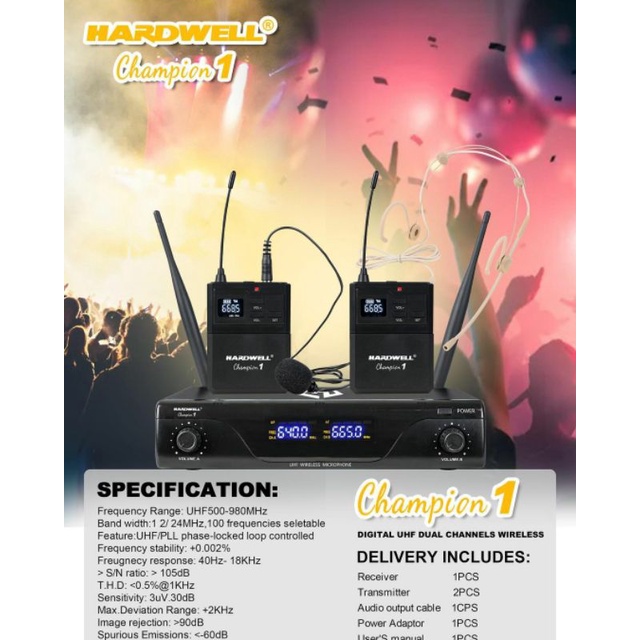 mic jepit headset Bando wireles Hardwell Champion 1 Clip on Original Microphone clip on wireless Pak