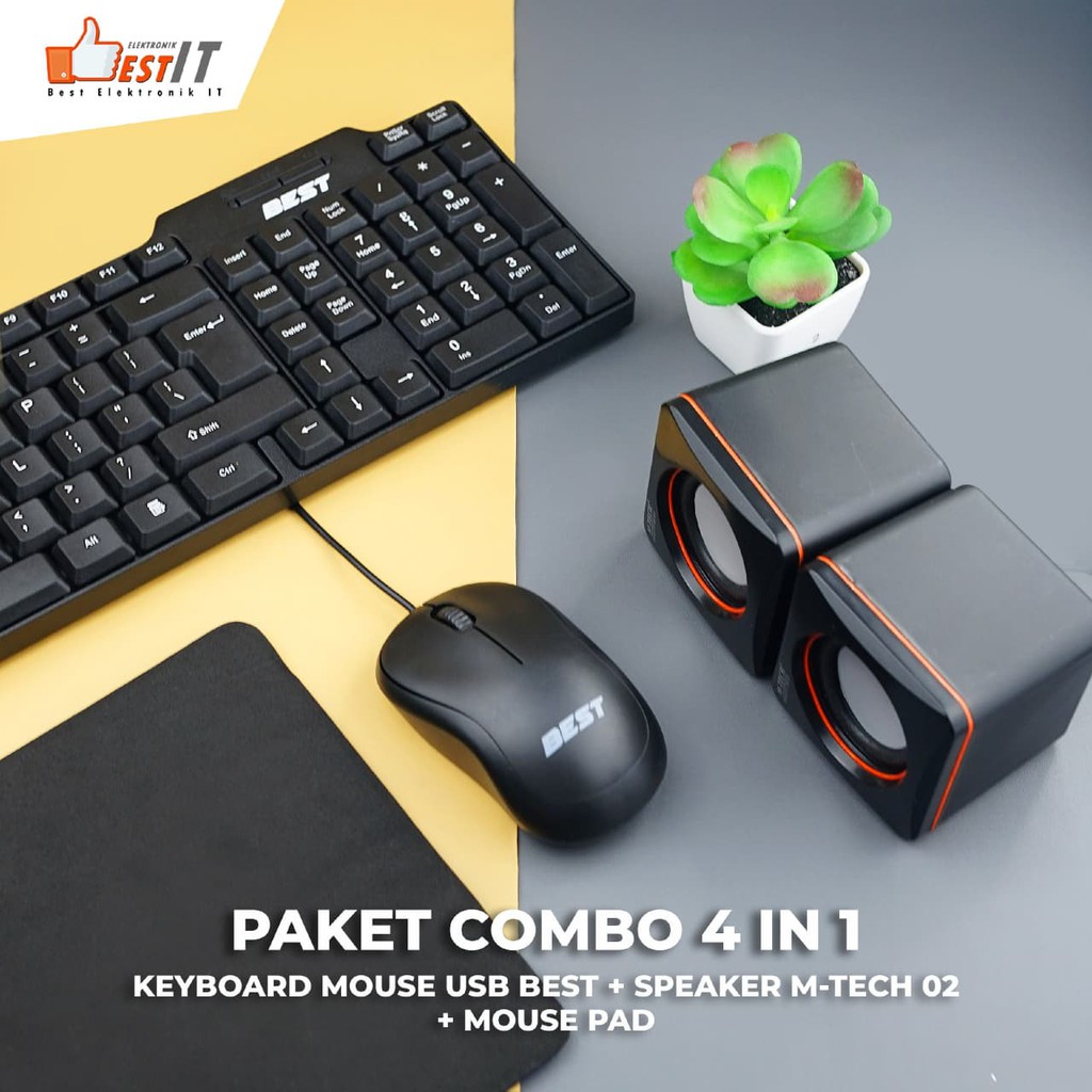 Keyboard Paket Combo 4 in 1 (1 Paket isi Keyboard Mouse Speaker M-Tech Mt 02 Mousepad)