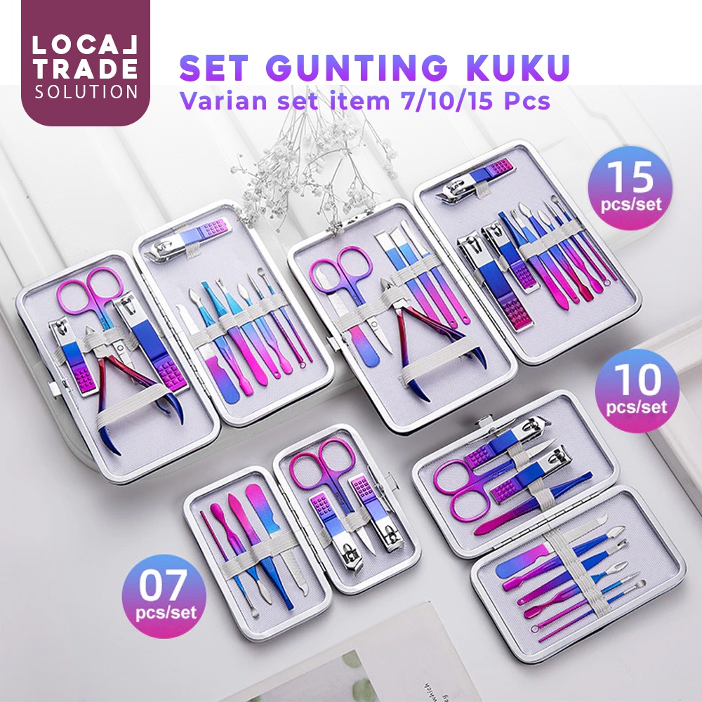 Set Gunting Kuku Manicure Set Pedicure 15 in 1 Premium Rainbow Nail Art Ketokan Kuku Nail Clipper