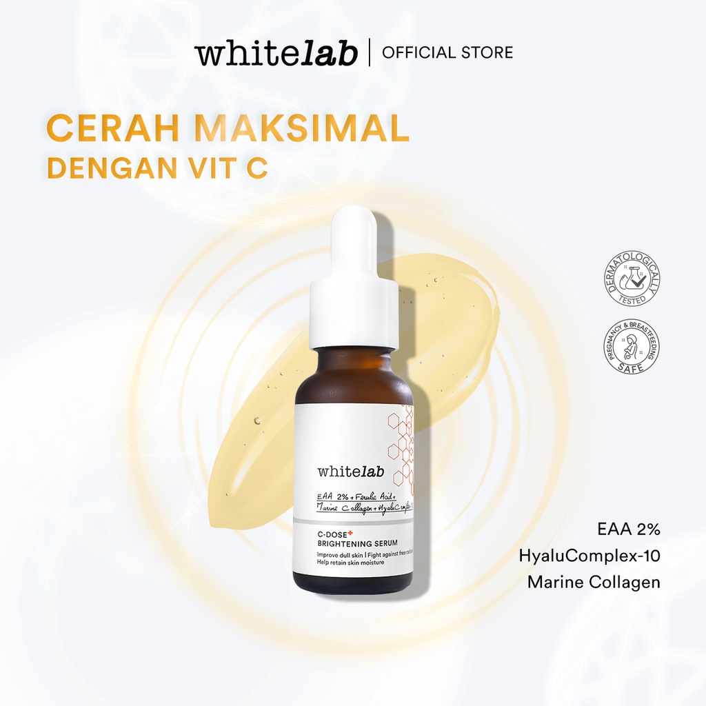 Whitelab C-Dose+ Brightening Serum - Serum Vitamin C Antioksidan Tinggi Untuk Kulit Cerah Dan Glowing, Pemutih Dengan Ferulic Acid, Hyaluronic & Collagen [BPOM]