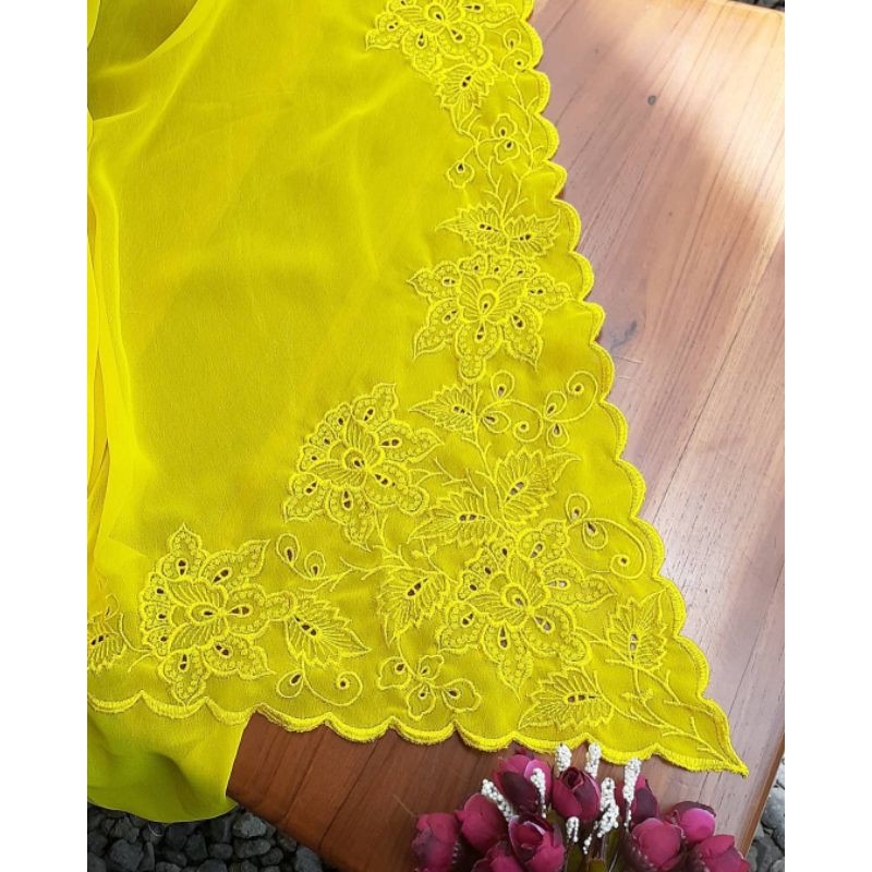 Kain kebaya bordir angel warna kuning nanas
