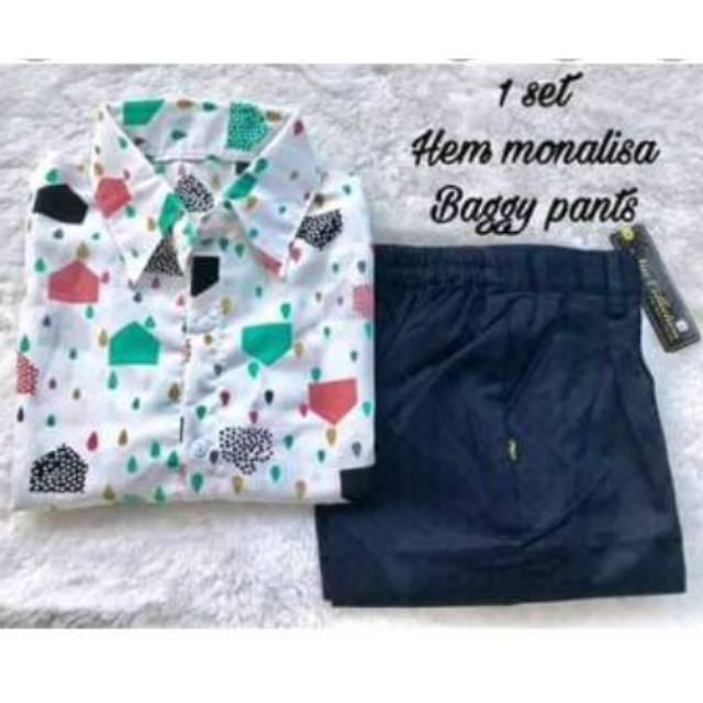 PROMO SET MONALISA PENTAGON+ BAGGY PANTS NAVY (1kg muat 3 pasang)