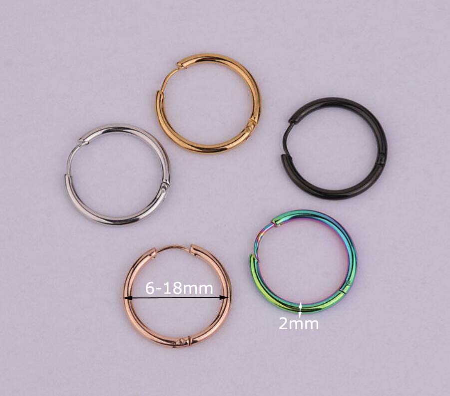 1piece Stainless Steel 6-18mm Hoop Earring Clicker Lobe cartilage tragus piercing Hip Hop Style Unisex