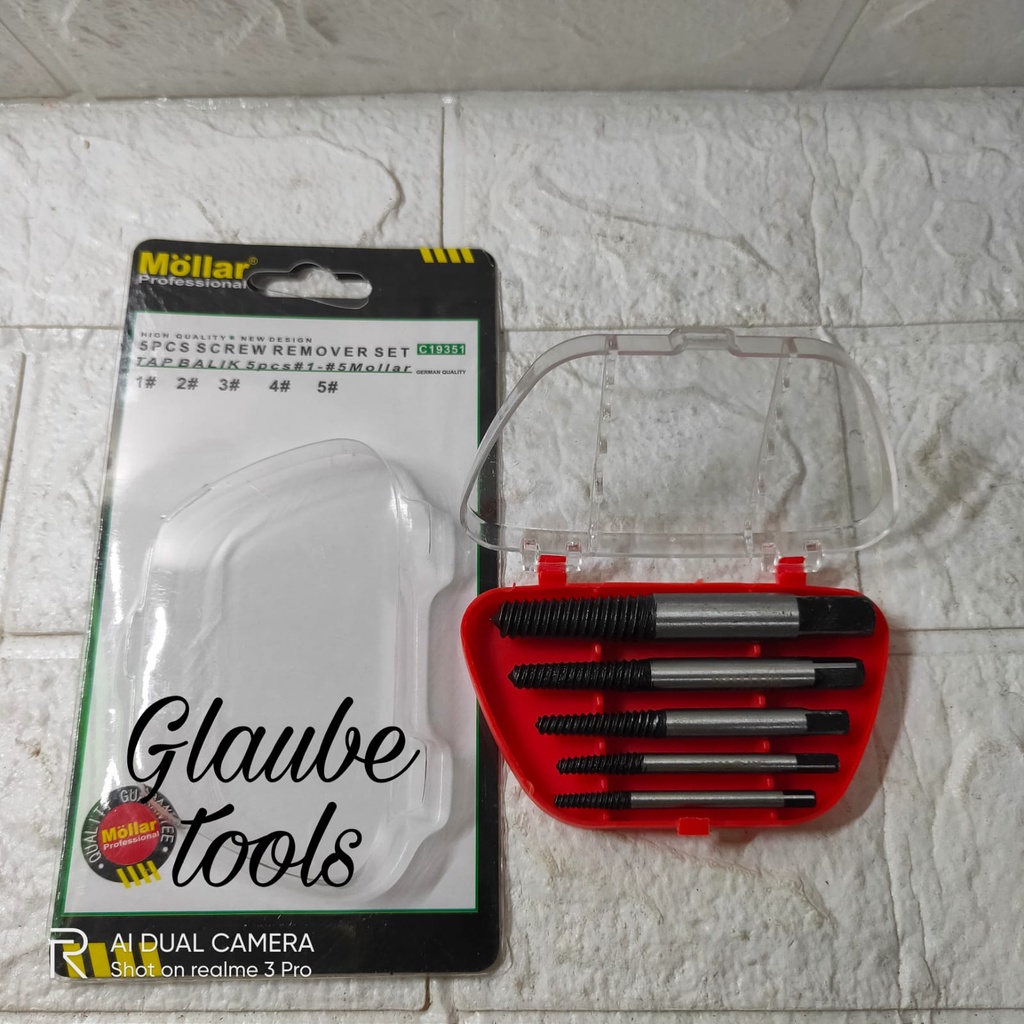 Mollar Tab Balik 5pcs Screw Extractor Set Pembuka Baut Patah