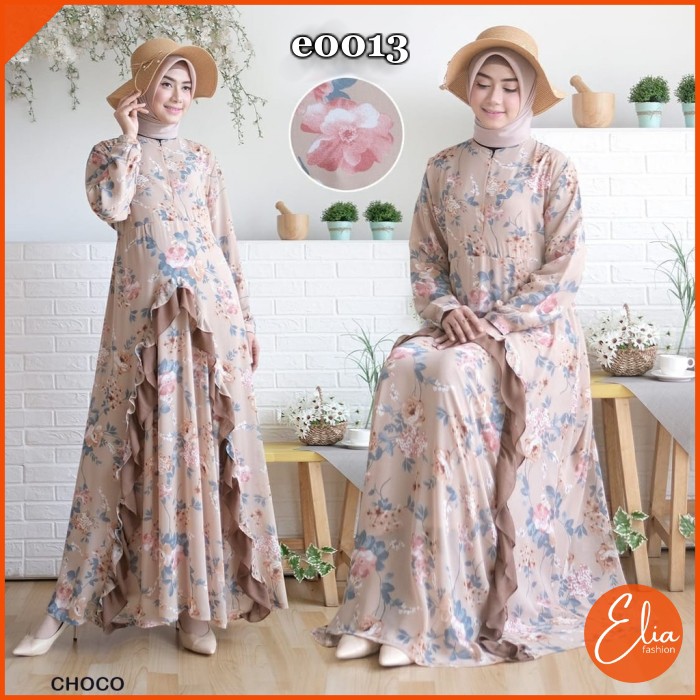 Gamis Wanita Terbaru Ceruti Motif Bunga Kekinian ld110 Dewasa Elegan Fashion Kondangan Modern
